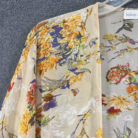 Bishop + Young Kimono Cardigan Womens Medium Large Beige Floral Fringe Sheer - Picture 4 of 16